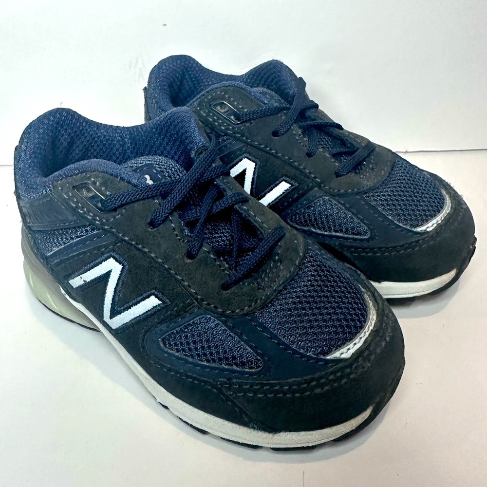 Kids New Balance 990 Blue and White Sneakers